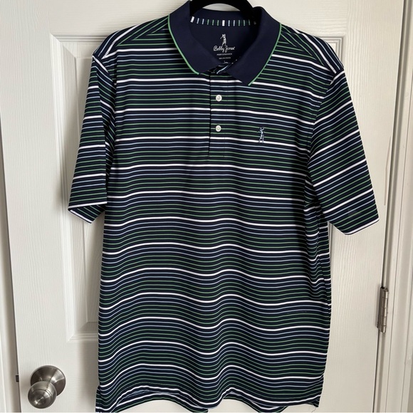 Bobby Jones Other - Bobby Jones Men’s Performance Golf Polo Navy Shirt Green White‎ Striped Size L